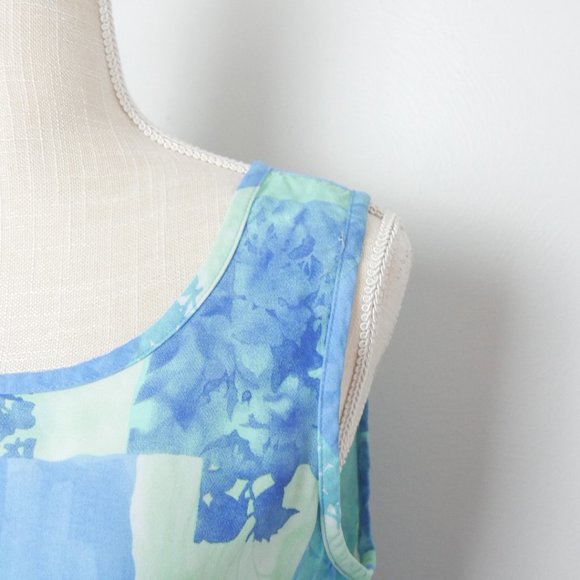 Vintage Y2K Nancy Bolen Light Blue Checkerboard Pattern Patchwork Tank Small - Picture 7 of 9